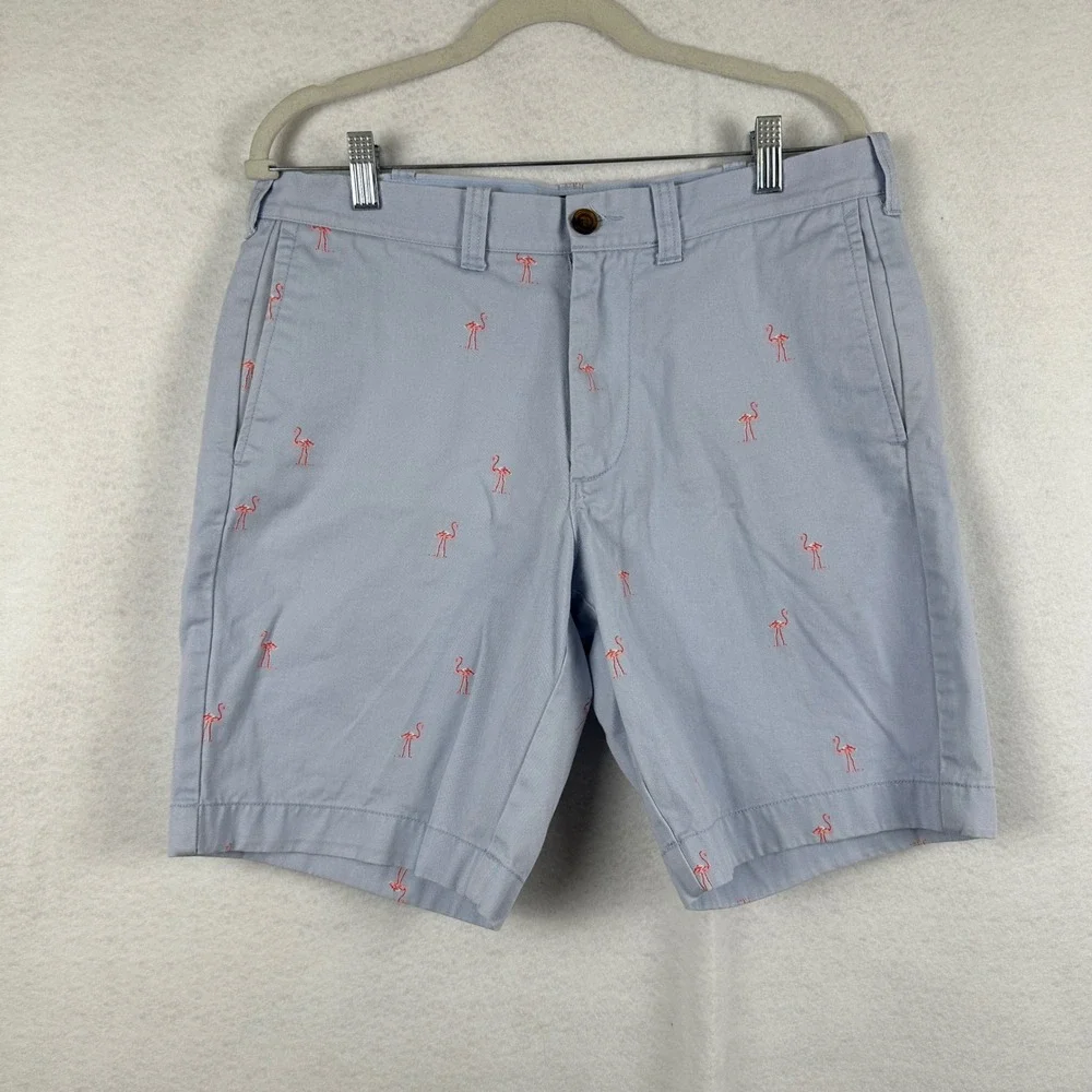 J. Crew Gramercy Shorts Mens 33W Blue‎ Flamingo Print Casual Cotton Summer